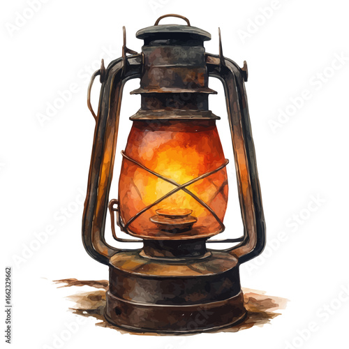 Lantern Light, watercolor illustration vector, isolated on a white background.