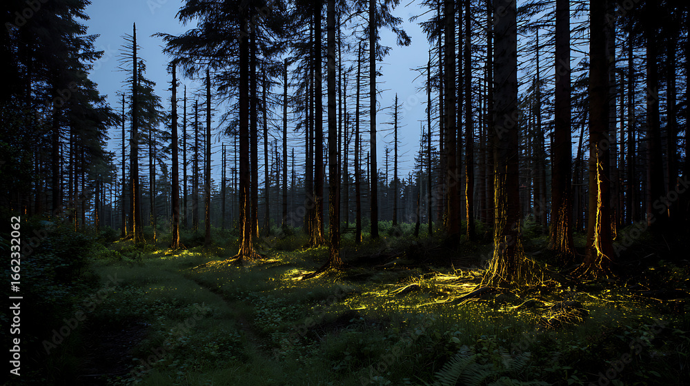 Obraz premium Explore the enchanting forest: a scenic view of tall trees, nature, and peaceful woodland landscape scene