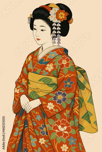 Young Maiko in Elegant Kimono Vector