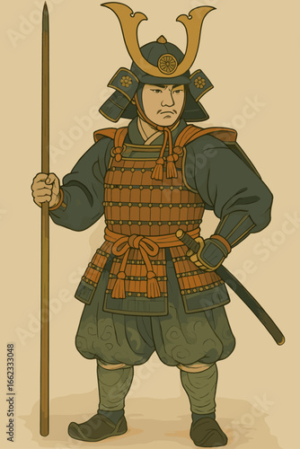 Heian Period Warrior in Traditional Armor Vector