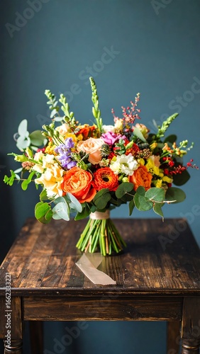 Wallpaper Mural Vibrant bouquet on wooden table Torontodigital.ca