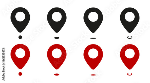 Location or map pin icon set. Collection of GPS pointers and navigation symbols. Vector illustration of location markers for maps, apps, and travel design projects.