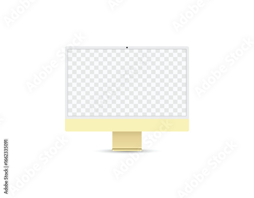 Minimalist yellow computer monitor mockup set with transparent screen, perfect for digital product display, branding, and web design presentations.	
