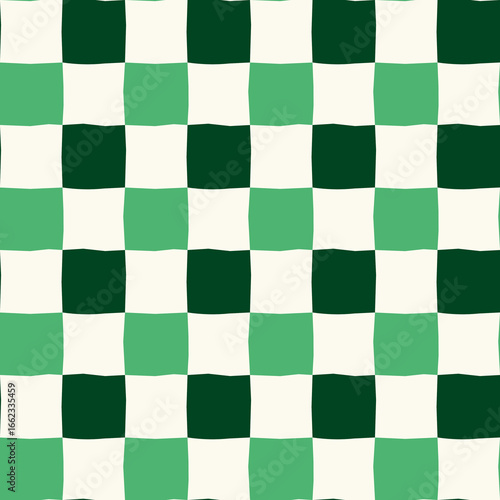 Hand-drawn Checkerboard Pattern in Green and Cream for Festive Design