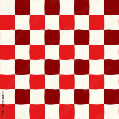 Hand-drawn Checkerboard Pattern in Red and Cream for Festive Design
