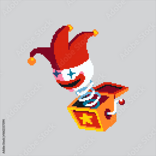 Pixel art illustration Jack in the box. Pixelated funny toy. Funny Jack in the box toy Icon pixelated for the pixel art game and icon for website and video game. old school retro.