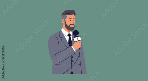 Interviewing a professional speaker conference venue digital illustration neutral background close-up communication skills. Vector illustration