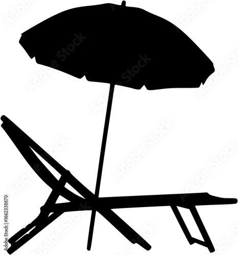 beach chair with umbrella Silhouette
