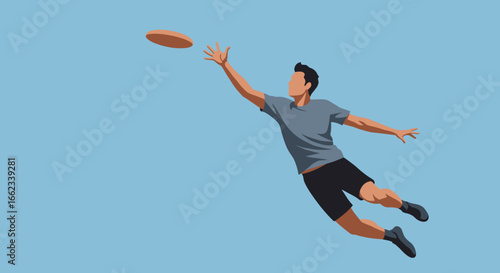 Dynamic aerial view of athletic competition in outdoor sports arena clear blue sky digital art illustration. Vector illustration