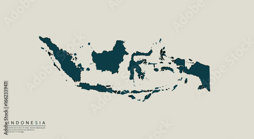 Indonesia map overview geographical representation digital artwork minimalist design aerial perspective. Vector illustration