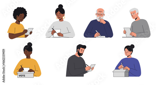 Civic engagement voting actions community center digital illustration diverse environment eye-level view democracy concept. Vector illustration