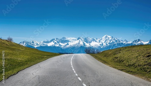 Mountain road journey, scenic alps view, spring landscape, travel destination