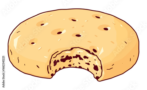 Bitten Chocolate Chip Cookie Vector Illustration
