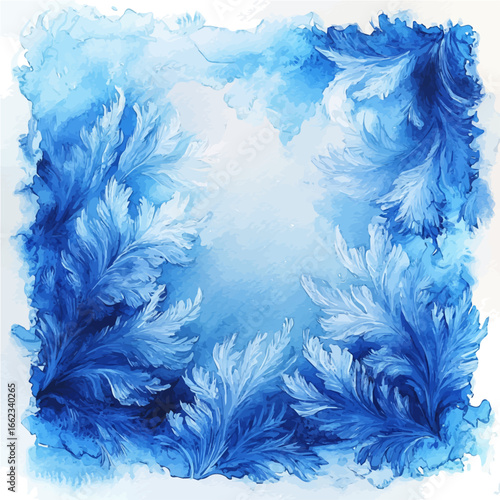 Frost Patterns On Glass, watercolor clipart vector, isolated on a white background.