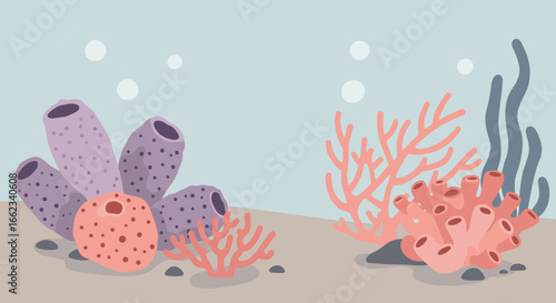 Exploring underwater ecosystems colorful coral reefs ocean floor digital illustration calm waters vibrant marine life. Vector illustration