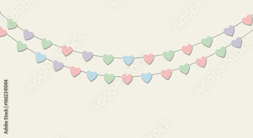 Decorative heart garland display for celebrations home decor digital background soft colors romantic theme. Vector illustration