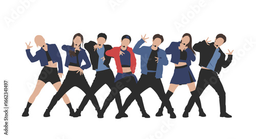 Dynamic dance performance by group urban setting digital illustration creative style engaging viewpoint. Vector illustration