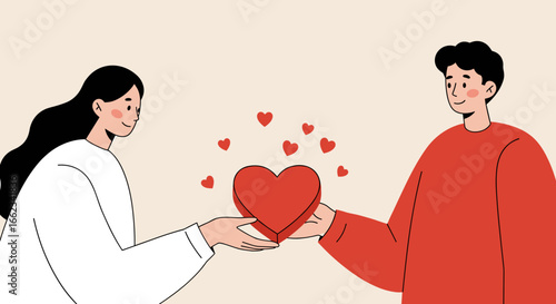 Sharing love a heartfelt exchange between two people cozy environment digital illustration emotional connection. Vector illustration