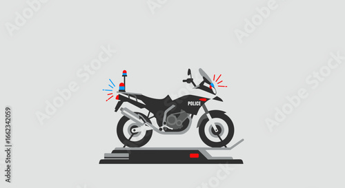Police motorcycle engaged in pursuit urban environment digital illustration action scene. Vector illustration