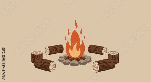 Campfire gathering cozy fireside experience outdoor setting warm atmosphere nature retreat. Vector illustration