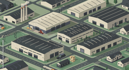 Industrial development showcase urban district illustration aerial view modern architecture insights. Vector illustration