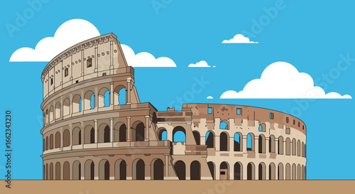 Exploration of the ancient colosseum rome illustration vibrant sky creative perspective historical significance. Vector illustration