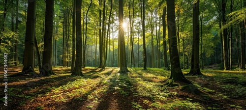 Sunlight streams through a dense forest (1)