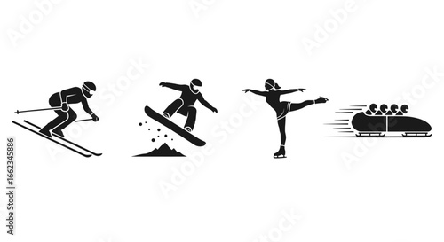 Winter Sports Icons Set - Skiing, Snowboarding, Ice Skating, Bobsleigh, Olympic Sports, Winter Olympics, Snow Activities, Athletic Icons, Ice Sports, Winter Fitness