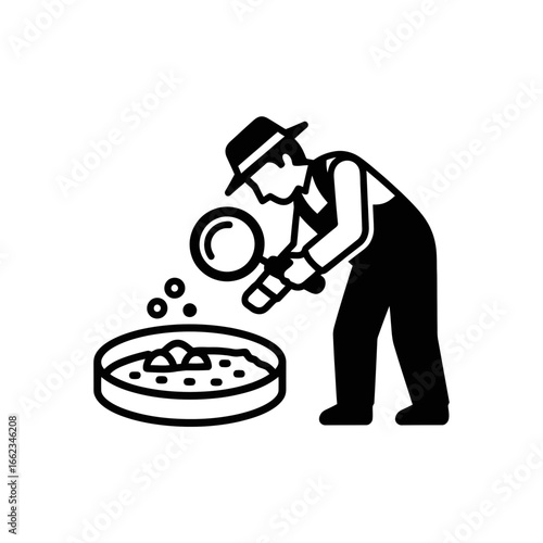 Farmer Inspecting Soil Quality with Magnifying Glass  