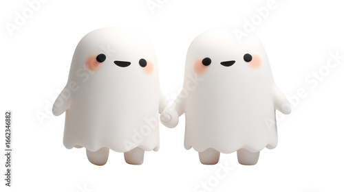 Cute Ghost Couple Holding Hands Cartoon PNG Transparent
