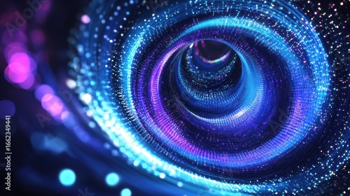 Fototapeta Naklejka Na Ścianę i Meble -  Abstract swirling tunnel of vibrant blue and purple light