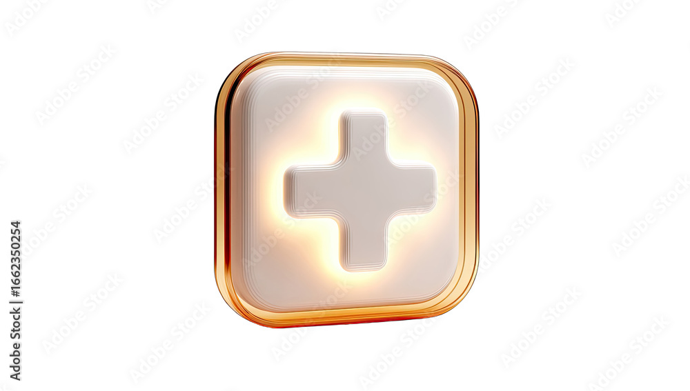 Fototapeta premium Illuminated white plus sign in gold square frame