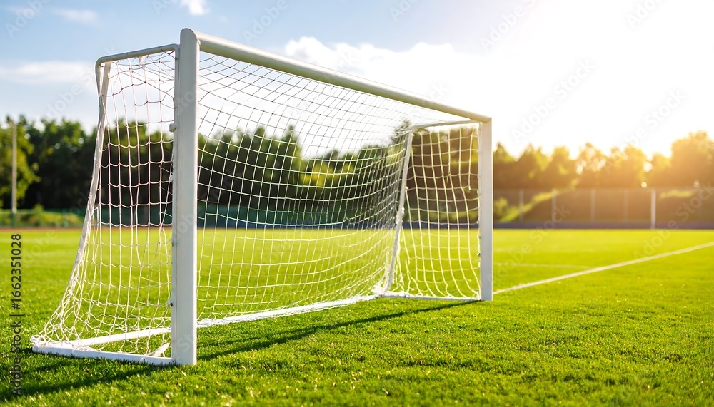 Fototapeta premium Soccer goal on a field under a bright sky