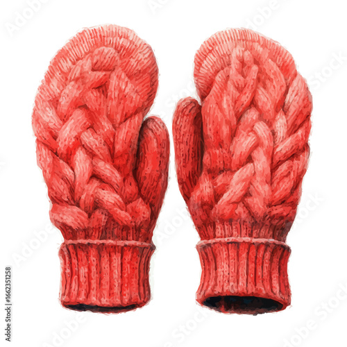 Cozy Woolen Mittens, watercolor painting vector, isolated on a white background.