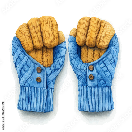 Cozy Woolen Mittens, watercolor vector, isolated on a white background.