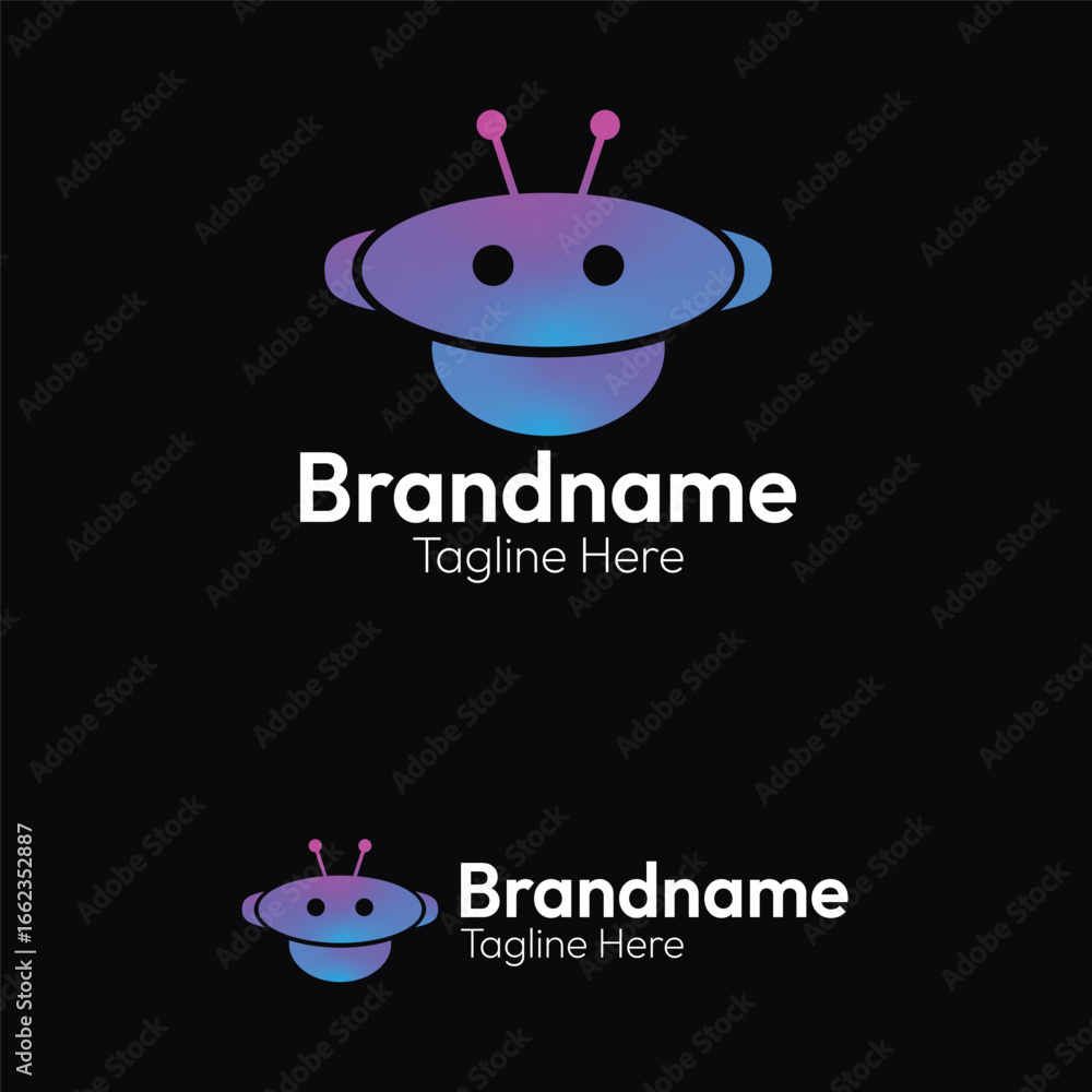 Obraz premium Modern cute alien robot head vector logo, a creative symbol for futuristic technology, space, and gaming brands