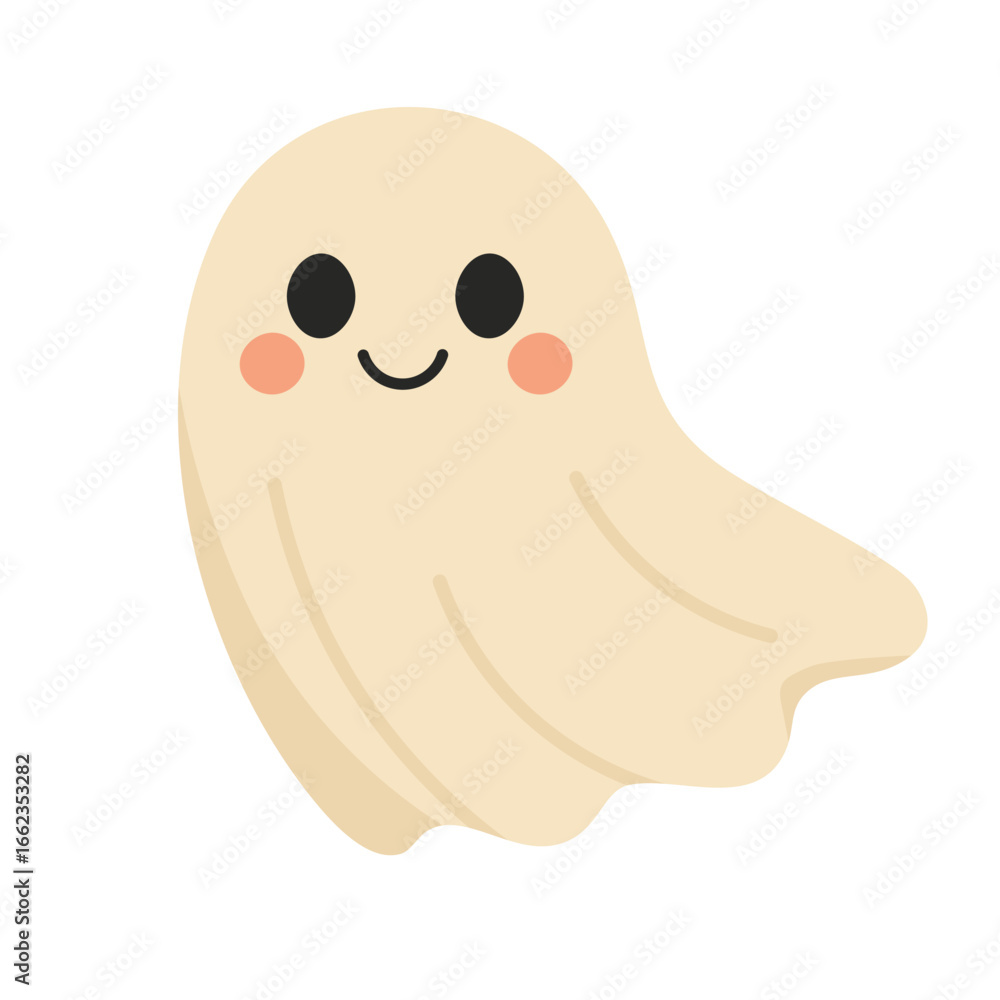 Smiling cartoon ghost character illustration in flat doodle vector style for Halloween design. Smiling cartoon ghost character illustration in flat doodle vector style for Halloween design.