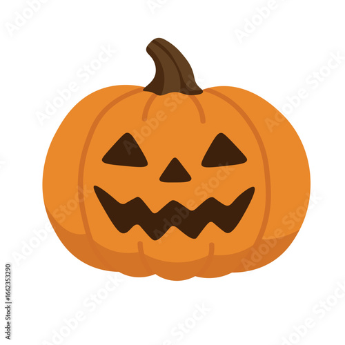 Spooky cartoon jack o lantern pumpkin illustration in flat doodle vector style for Halloween design.
