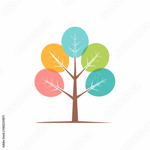 Colorful Abstract Tree Illustration with Rounded Leaf Design for Nature and Ecology Concepts