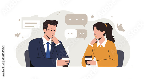 Business meeting conversation between two professionals office setting digital illustration engaging dialogue friendly interaction. Vector illustration