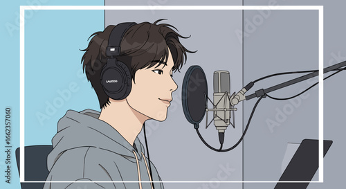 Recording a voiceover session studio digital art creative environment side view artistic expression. Vector illustration
