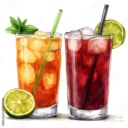 Cold Drinks Hand Drawn, watercolor drawing vector, isolated on a white background.