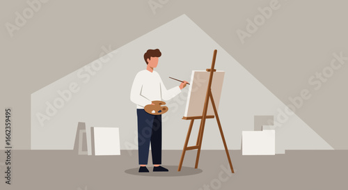 Creative artist painting in studio modern art environment digital illustration inspirational concept. Vector illustration