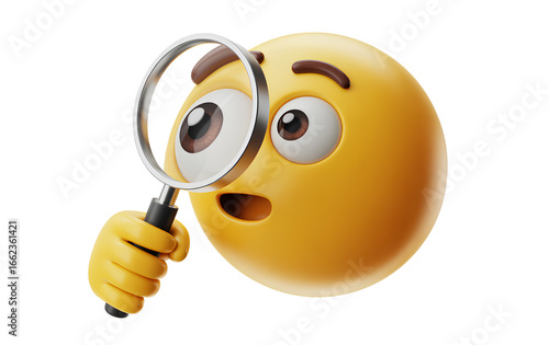 Emoji Inspecting with Magnifying Glass, Side View, Isolated on Transparent Background