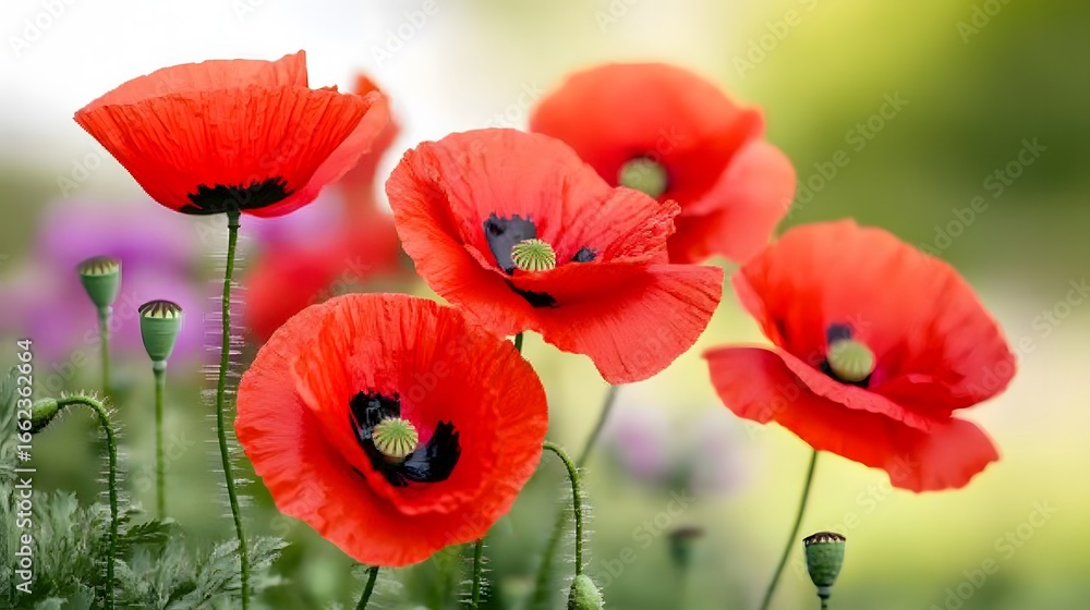 Obraz premium Vibrant Red Poppies Blooming in Field Summer Flowers