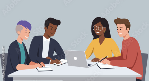 Team collaboration office digital meeting modern workspace group interaction creative process. Vector illustration