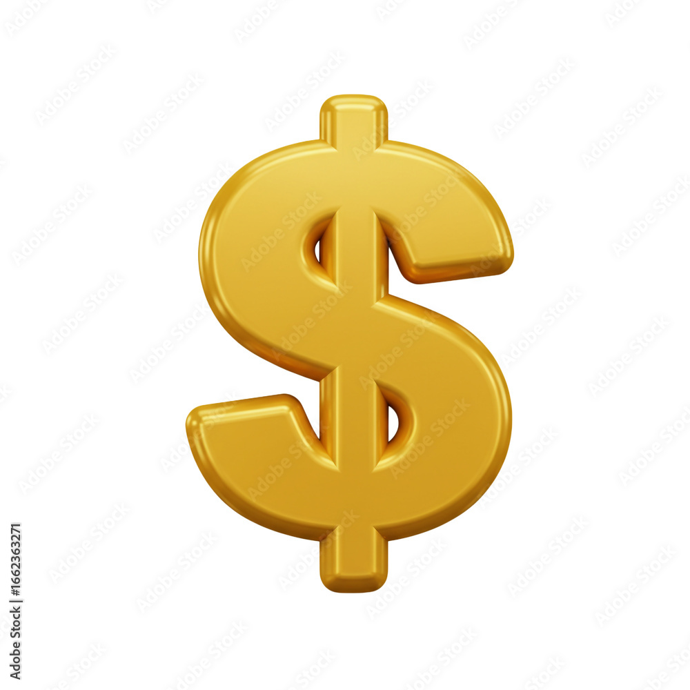 Fototapeta premium A gleaming golden dollar sign, rendered in a polished, three-dimensional style, symbolizes wealth, finance, and the concept of monetary value against a stark black background.