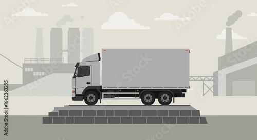 Transporting goods with a truck in an industrial setting digital illustration modern environment. Vector illustration