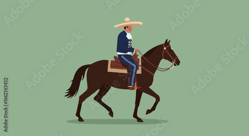 Traditional horse riding event featuring a charro in mexico digital illustration cultural environment side view. Vector illustration