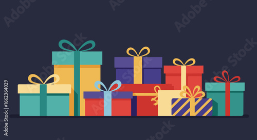 Gift giving celebration home digital illustration cozy environment aerial view festive concept. Vector illustration